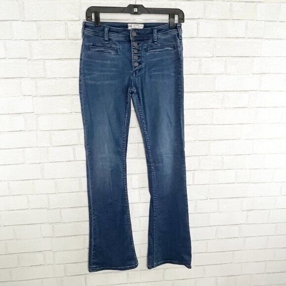 Free People Jeans Size 30 Blue Denim Mid Rise Flare After Dark Button Fly